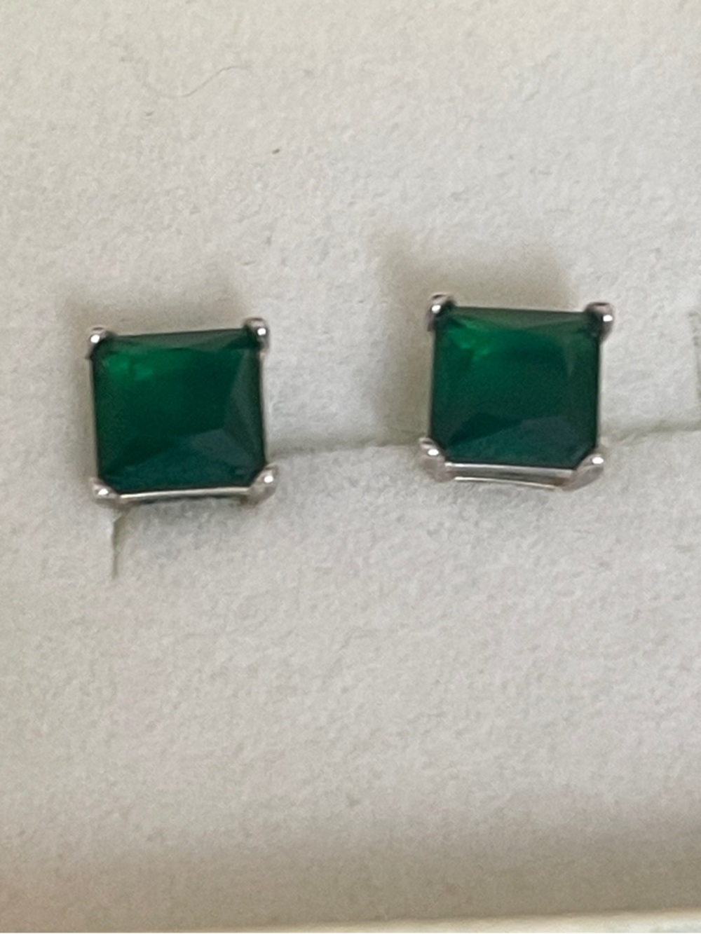 Emerald Green Square Crystal Stud Earrings Set in Silver